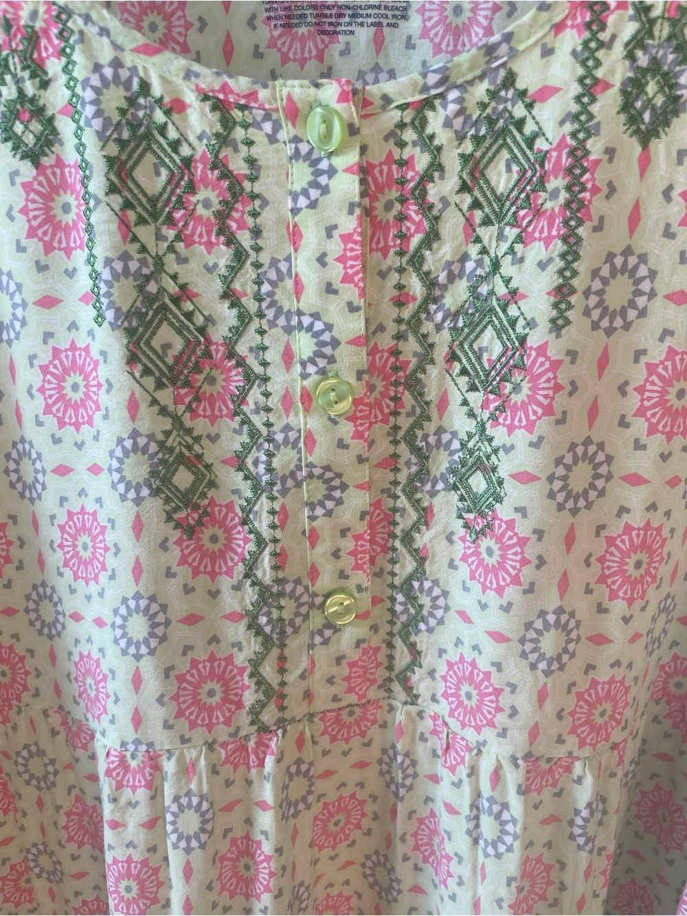 Pink & Green Printed Sundress with Embroidered Front